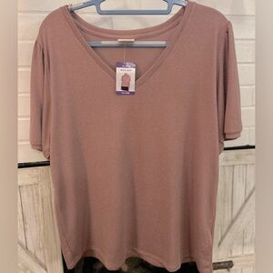 Top Mod Ref Ladies Soft Puff Sleeve V-Neck Fashion (Mauve, XXL) NWT PTP-22 L-25